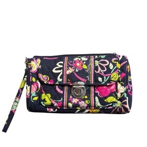 Vera Bradley Navy Ribbons Quilted Floral Wristlet Clutch